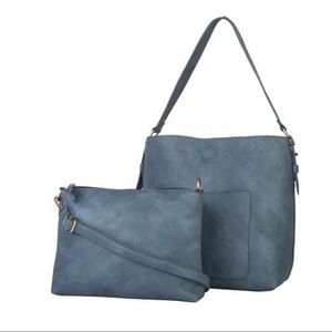 Blue Vegan Leather 2 N 1 Tote & Crossbody Bag
